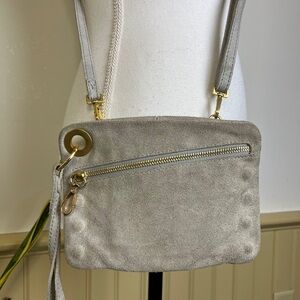 Hammitt Los Angeles Gray Suede Tony Crossbody Bag Red Lining Concert Arena Size